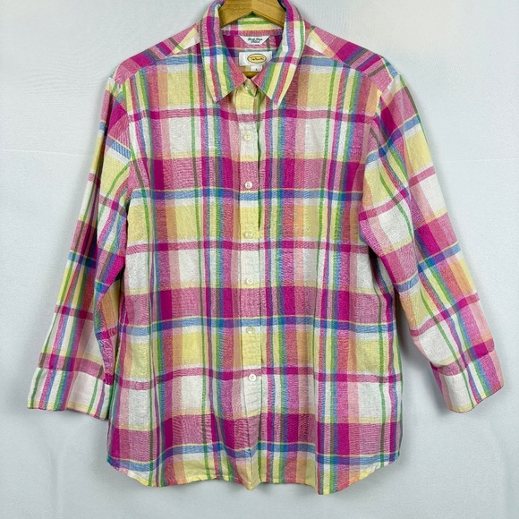 Talbots Women Irish Linen Long Sleeve Button Up Shirt Sz L Breathable Beach Prep - Picture 1 of 9